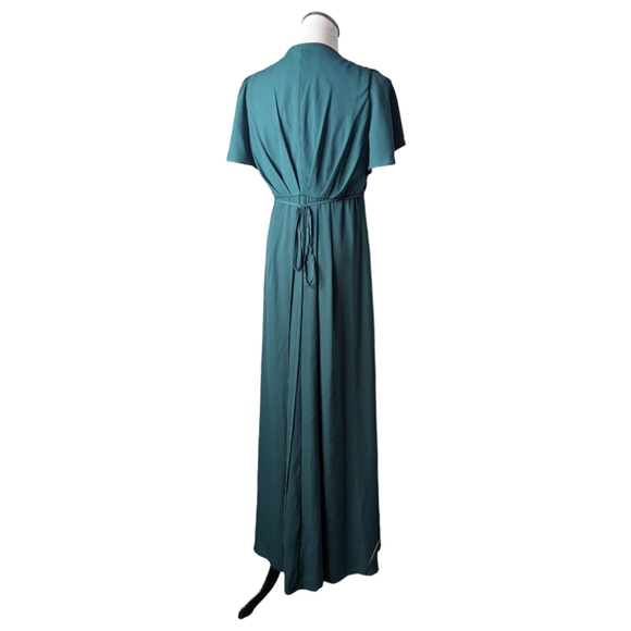 DB STUDIO green flutter sleeve georgette wrap bridesmaid dress formal size 16 - Picture 3 of 8